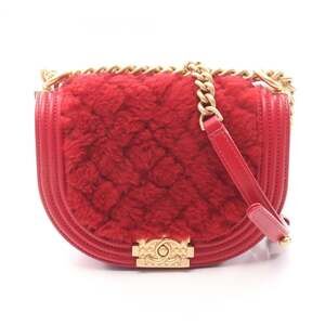Chanel Boy Small Shoulder Bag Handbag Leather Boa Women's Red AS3350